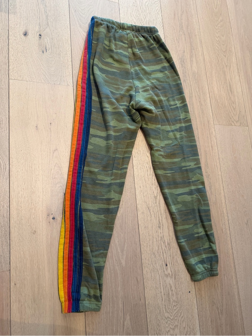 Aviator Nation Olive Camo Track Pants with Rainbow Side Stripes - Picture 6 of 7